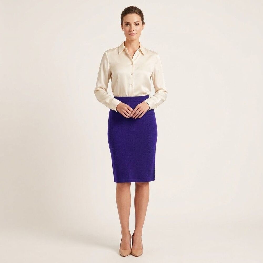 St. John Collection Santana Knit Skirt Womens Size 10 Purple Blue Knee Length